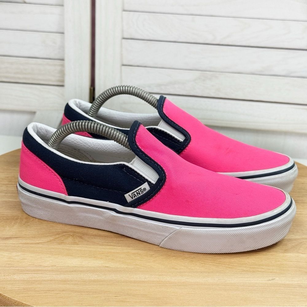 Vans Classic Cavas Slip On Sneakers Neon Pink Navy Blue Youth 3 Big Kids